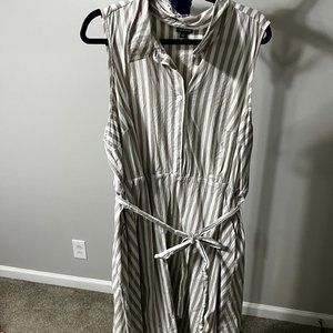 Torrid Beige and White Stripped Midi Linen Dress with Tie Belt size 3x